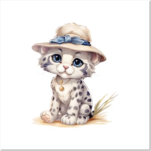 Snow Leopard in Straw Hat Posters and Art